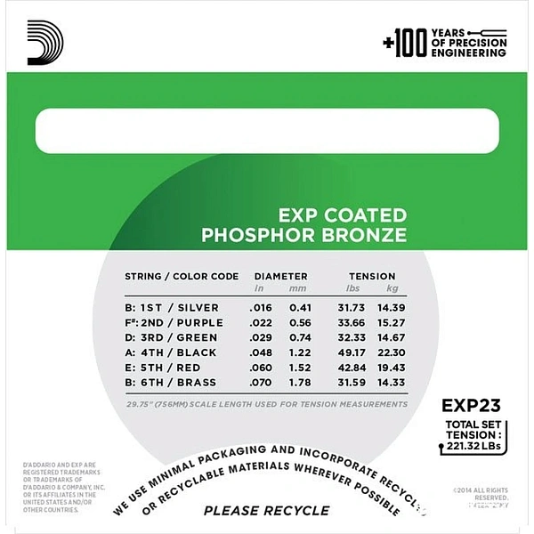 Струны для акустической гитары D’Addario EXP23 16-70