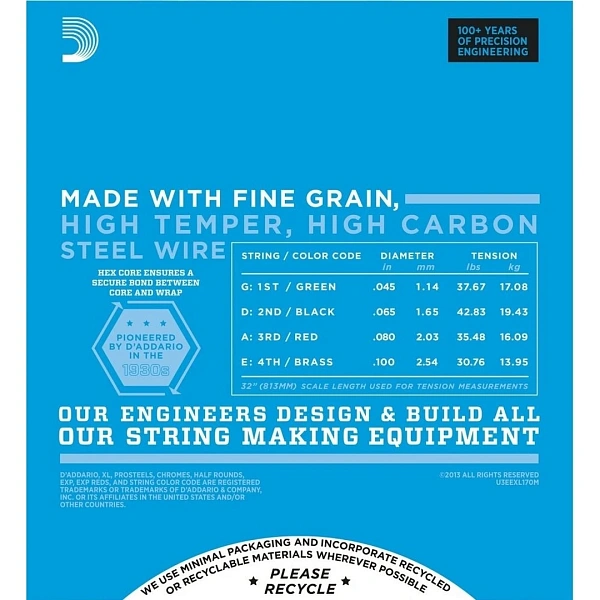 Струны для бас-гитары D’Addario EXL170M 45-100