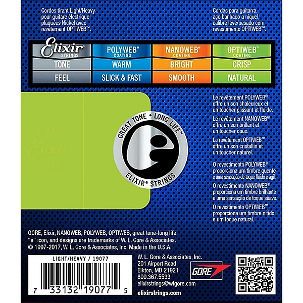 Струны для электрогитары Elixir 19077 Optiweb 10-52 Light/Heavy
