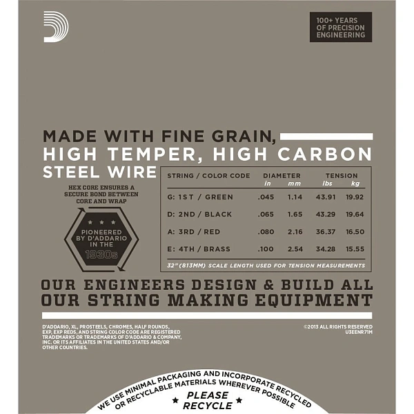 Струны для бас-гитары D'Addario ENR71M Half Rounds 45-100