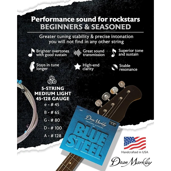Струны для бас-гитары Dean Markley 2679 Blue Steel 45-128 5-Strings