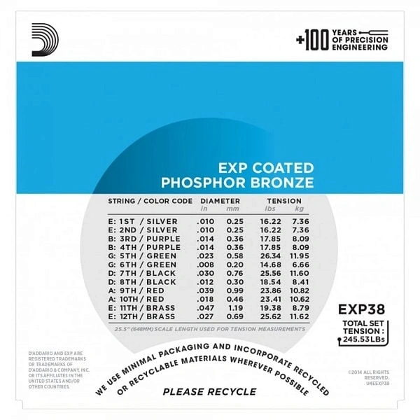 Струны для акустической гитары D'Addario EXP16 Light 12-53