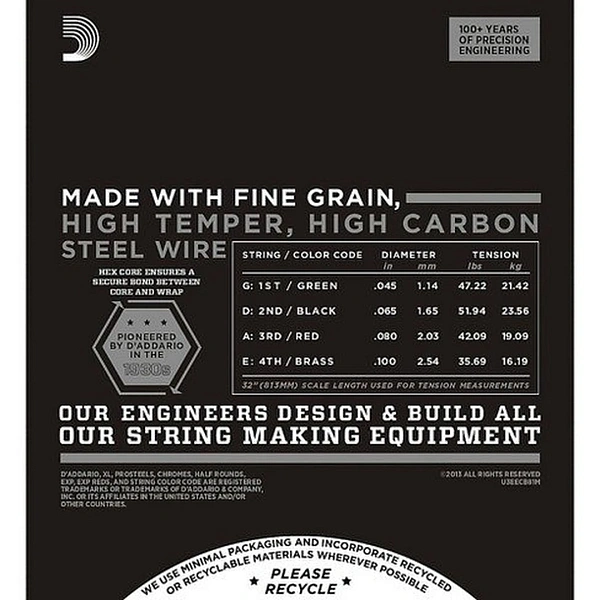 Струны для бас-гитары D’Addario ECB81M Chromes 45-100