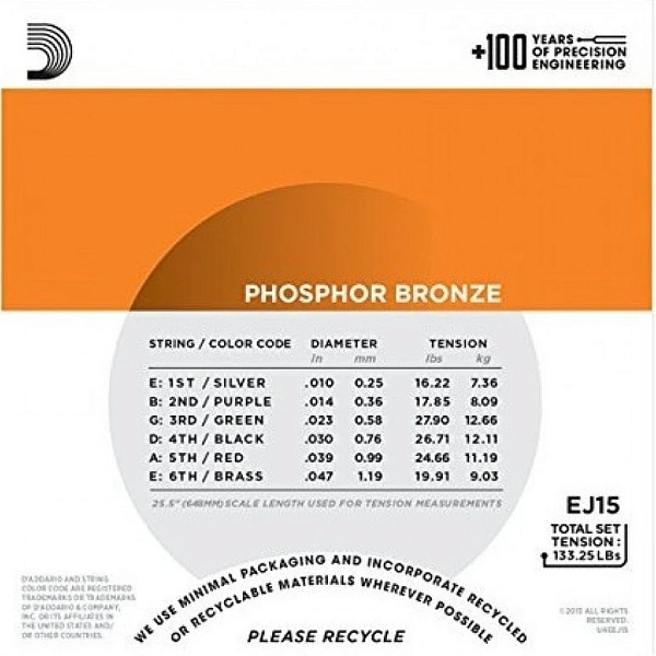 Струны для акустической гитары D'Addario EJ15-3D 10-47 (Набор из 3-х комплектов)