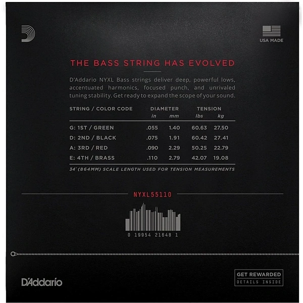 Струны для бас-гитары D'addario NYXL55110