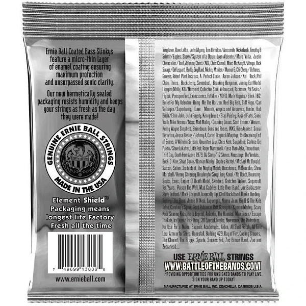 Струны для бас-гитары Ernie Ball 3836 Coated Bass Regular Slinky 45-130