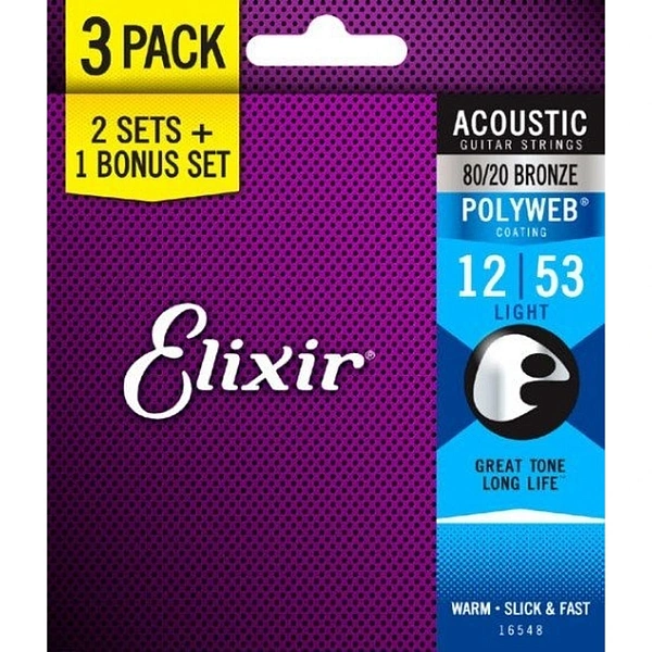 Струны для акустической гитары Elixir 16548 12-53 Bonus Set