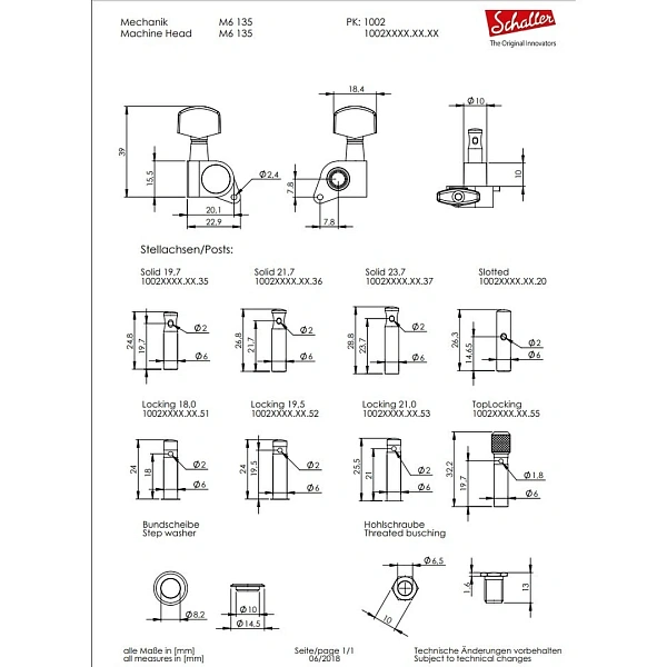 Колки Schaller M6 135 10020223.02.52
