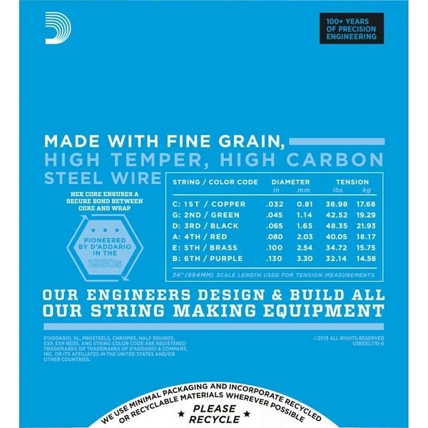 Струны для бас-гитары D’Addario EXL170-6 32-130